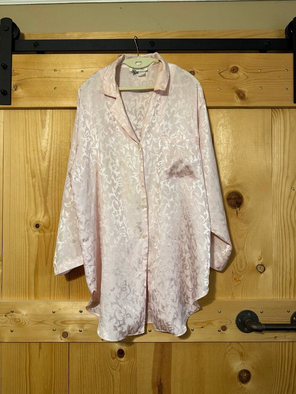 Vintage Christian Dior Cover Up Top Shirt Pink Silk Jacquard Collar Button OSFA